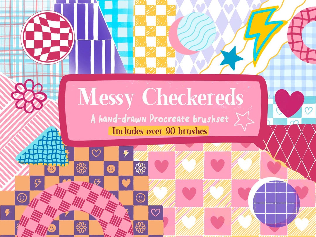 Messy Checkers Procreate Brush Set | 90+ Seamless Hand-drawn Pattern ...
