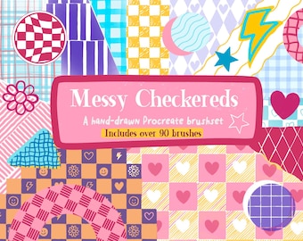 Zestaw pędzli Procreate „Messy Checkers” | Ponad 90 bezszwowych pędzli do rysowania ręcznie