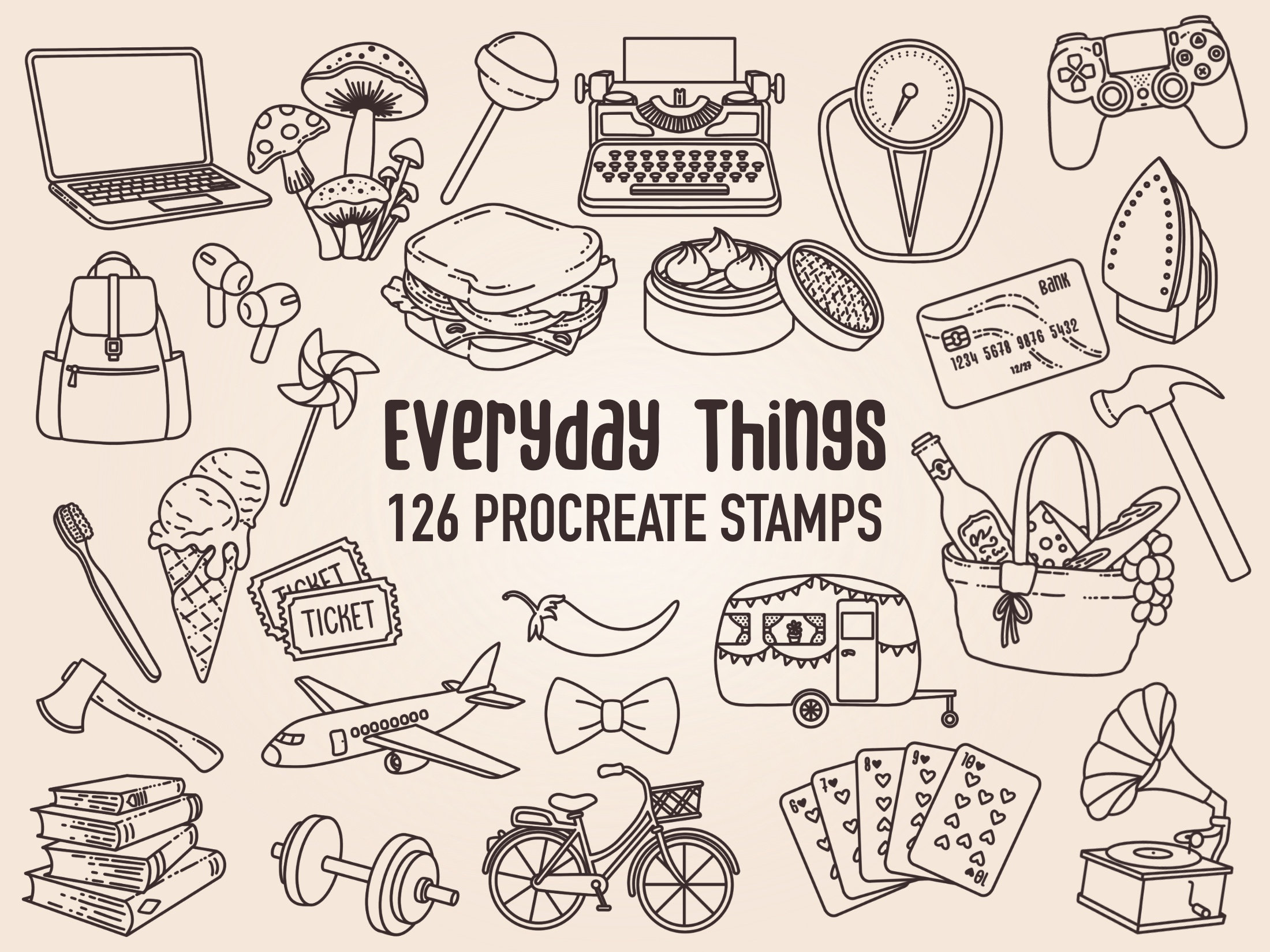 Everyday Things Procreate Stamp Bundle — 126 Doodle Stamps for Journaling & Art