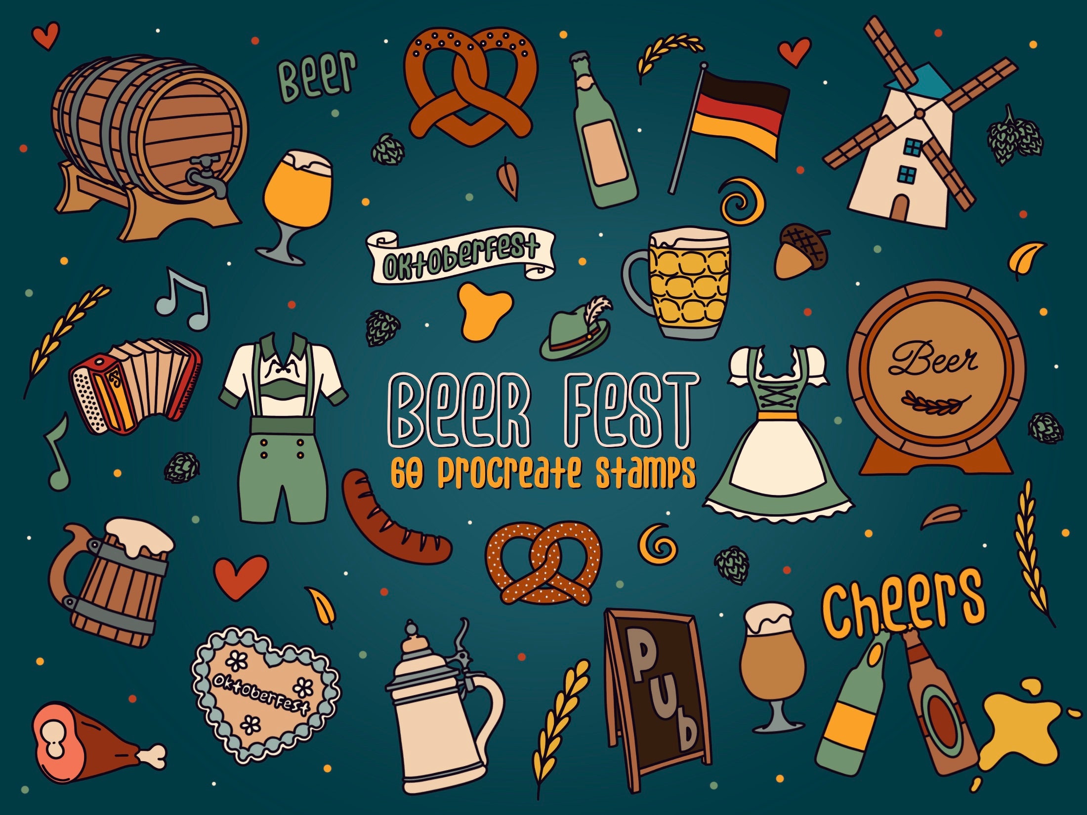 60 Beer Fest Stamps for Procreate Oktoberfest Brushes for Etsy