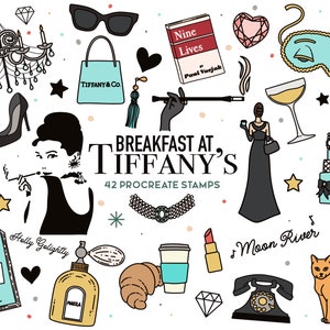 Procreate Stamps Breakfast at Tiffany&#39;s, Audrey Hepburn, Holly Golightly, Clipart, Procreate App