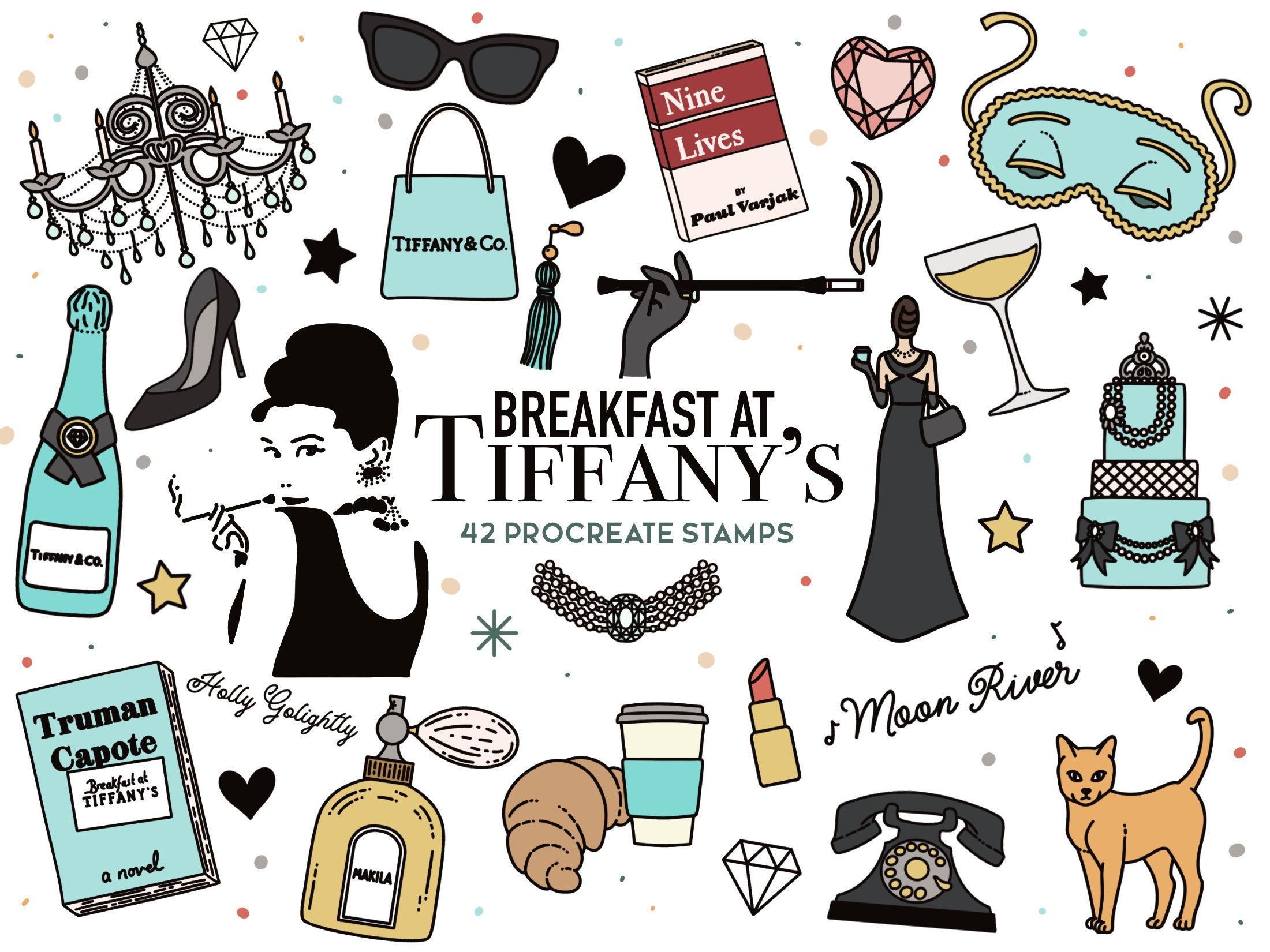 Procreate Stamps Breakfast at Tiffany's, Audrey Hepburn, Holly