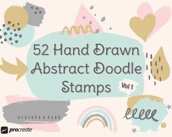 52 Hand Drawn Abstract Doodle Stamps Set 1 for Procreate, Procreate Brushes