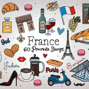 60 French Procreate Stamps, Commercial Free France Procreate Brushes