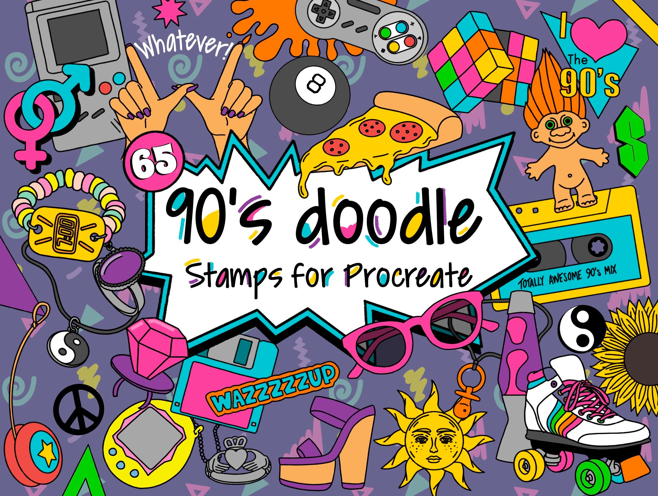 90s Doodle Stamps for Procreate: Nostalgic Brush Set (digital Download ...