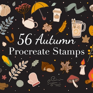56 höstikon Procreate-stämplar: Handritade höstpenslar (digital nedladdning)