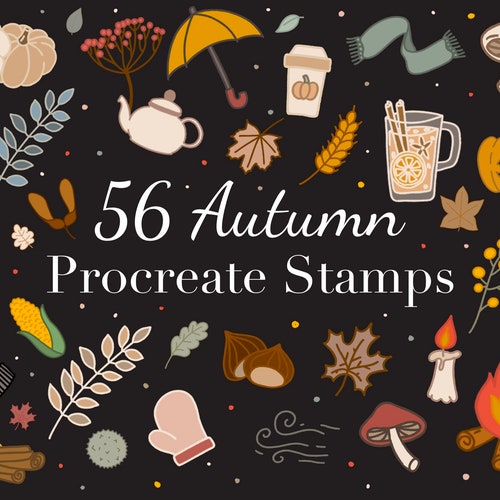 56 Autumn Icon Procreate Stamps: Hand-Drawn Fall Brushes (Digital Download)