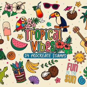 Tropical Procreate Stamps | Summer time Procreate Brushes | Tropical Vibes Doodles