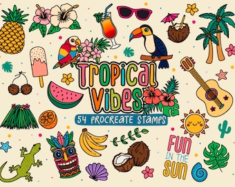 Tropical Procreate Stamps: Summer Doodles Brush Set (Digital Download)