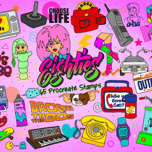 80&#39;s Doodle Stamps for Procreate, 65 Eighties brushes for Procreate