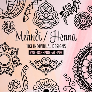 103 Mehndi / Henna Designs Bundle - svg, dxf, png, Ai & pdf Formats, Paisley Cut Files