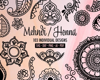 103 Mehndi / Henna Designs Bundle - svg, dxf, png, Ai & pdf Formate, Paisley Cut Files