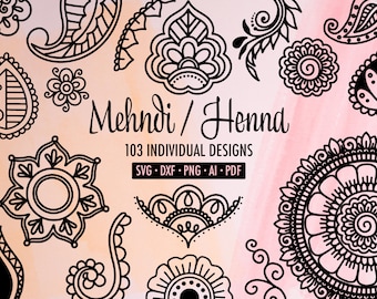 103 Mehndi / Henna Designs Bundle - svg, dxf, png, Ai & pdf Formate, Paisley Cut Files