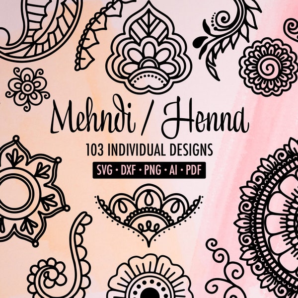 103 Mehndi / Henna Designs Bundle - svg, dxf, png, Ai & pdf Formate, Paisley Cut Files