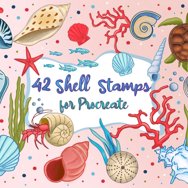 42 Shell Stamps for Procreate, seashell and under the sea brushes for Procreate