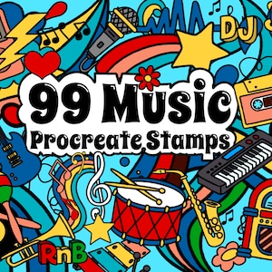 99 Music Stamps for Procreate, Music notes and musical instruments brushes for Procreate