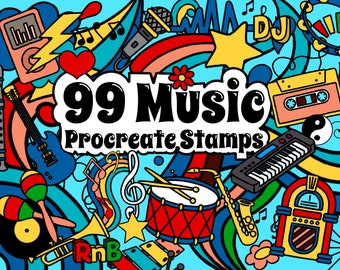 99 Music Stamps for Procreate: Musical Instrument Brushes (Digital Download)