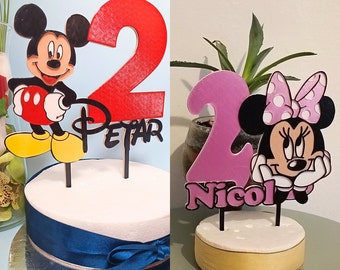 ¡Entra en la magia con un adorno personalizado para pastel de cumpleaños de Minnie o Mickye! ¡Topper de pastel de cumpleaños personalizado! ¡Minnie! Micky!