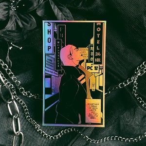 Cyberpunk Mädchen Aufkleber, holografische Vinyl-Aufkleber, Comic Aufkleber, futuristische Städte Aufkleber, Sci-Fi Aufkleber