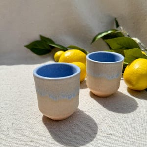 Handmade Stoneware Espresso Cup: Blue Beige Ceramic Coffee Mug