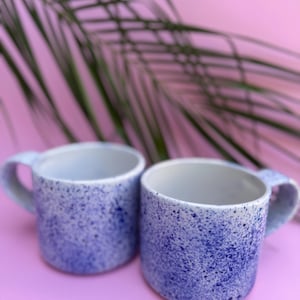 Handmade Ceramic Mug: Polka Dot Stoneware Coffee Cup, Blue & White