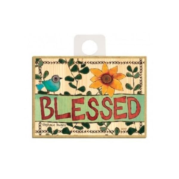 Blessed Cute Sunflower with blue bird Wood Magnet Fridge Kitchen Locker Gift Any Metal Surface Made In USA 2.5"x3.5" FREE Shipping New B82