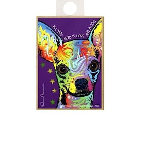 Chihuahua All you need is love and a dog Purple Wood Pop Art Magnet Fridge Kitchen Any Metal Surface Made In USA 2.5x3.5 FREE Shipping A53