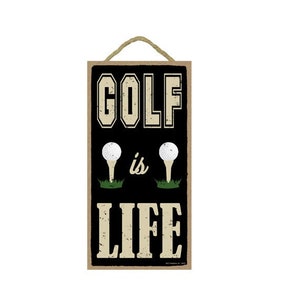 Golf Is Life Simple Golfer Sign Office Den Man Cave Gift Rustic Look Hanging Wood Sign Made In The USA 10&quot; X 5&quot; Fast FREE Shipping NEW B30