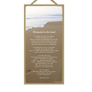 Empreintes de pas dans le sable, poème en bois, message positif inspirant, fabriqué aux États-Unis, enseigne suspendue 10 x 5 pouces, livraison rapide gratuite, nouveau 647