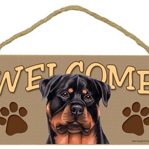 Rottweiler Nice Hanging Welcome Dog Sign Cute With Paw Prints Wood Sign Made In The USA 10&quot; X 5&quot;  Fast FREE Shipping NEW 726