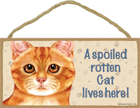 A Spoiled Rotten Cat Lives Here! Orange Tabby Wood Hanging Sign