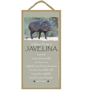Advice from a Javelina Eat well It&#39;s ok to be a little wild Root for your friends... Made In USA Wood Sign 10&quot;X5&quot; Fast FREE Shipping NEW D86