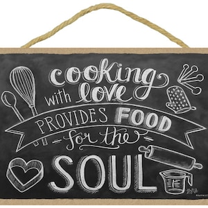 Cooking with love provides food for the soul. Cute Chalk Art Look Wood Hanging Sign Kitchen Chef 7&quot; X 10&quot; Made In USA FREE Shipping NEW A95