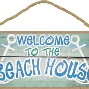 Willkommen im Strandhaus, Ozean, Strand, Boot, Pool, Zuhause, Bad, hergestellt in den USA, schönes Geschenk, Wandschild zum Aufhängen, 25,4 x 12,7 cm, schneller kostenloser Versand, neu, D23