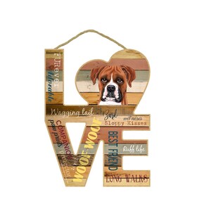Boxer Love Word Art Wood Cut Out Cute Sayings Dog Sign Made In USA Wood Hanging Sign 11&quot;X8&quot; Fast FREE Shipping NEW L49
