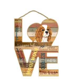 Cavalier King Charles Spaniel Love Word Art Wood Cut Out Cute Sayings Dog Sign Made In USA Wood Hanging Sign 11"X8" FREE Shipping NEW L78