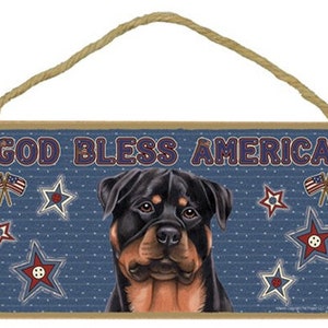 God Bless America Rottweiler Nice Patriotic Dog Sign With Stars Red White Blue Made In USA Hanging Wood Sign 10X5 FREE Shipping New E61