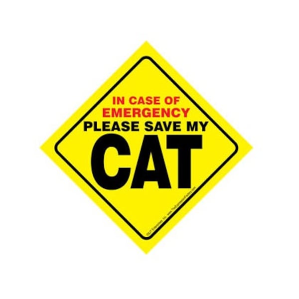 In Case Of Emergency Please Save My Cat Durable Plastic Bright Yellow Easy Read Window Sign Suction Cup Made In USA 4.5"x4.5"  FREE Shipping