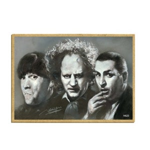 The 3 Stooges Larry Curly Mo Portrait Nice Wood Magnet Fridge Locker Any Metal Surface Made In USA 2.5&quot; x 3.5&quot; FREE Shipping NEW B98