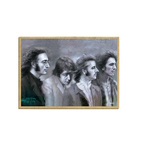 The Beatles Black & White John Lennon Ringo Paul George Wood Magnet Fridge Locker Any Metal Surface Made In USA 2.5&quot;x3.5&quot; FREE Shipping B86