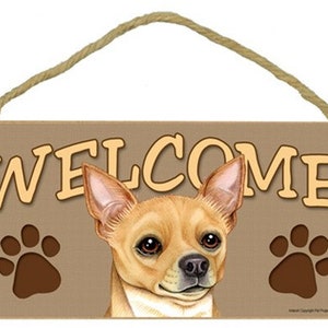 Chihuahua Nice Hanging Welcome Dog Sign Cute With Paw Prints Wood Sign Made In The USA 10&quot; X 5&quot;  Fast FREE Shipping NEW 978