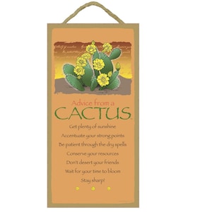 Consigli da un cactus Prendi un sacco di sole Non abbandonare i tuoi amici Rimani attento... Cartello Made in The USA 10&quot;X5&quot; Spedizione veloce GRATUITA Nuovo 638