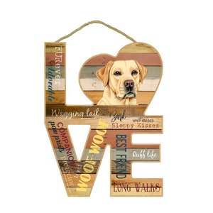 Yellow Lab Love Word Art Wood Cut Out Cute Sayings Dog Sign Made In USA Wood Hanging Sign 11"X8" Great Gift Home Decor ENVÍO GRATIS NUEVO L44