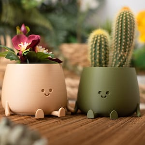 3D Printed Happy Face Planter, Eco-Friendly Bio-Based Material, Cute Plant Pot, Face Planter Pot, Head Planter, Succulent Pot zdjęcie 6