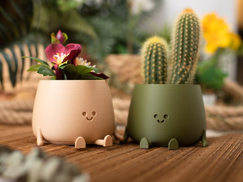 3D Printed Happy Face Planter, Eco-Friendly Bio-Based Material, Cute Plant Pot, Face Planter Pot, Head Planter, Succulent Pot zdjęcie 6