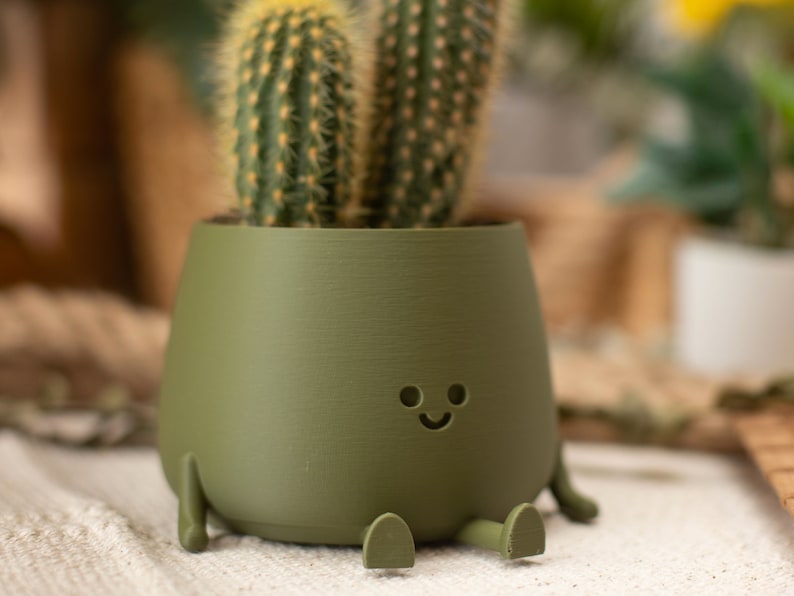 3D Printed Happy Face Planter, Eco-Friendly Bio-Based Material, Cute Plant Pot, Face Planter Pot, Head Planter, Succulent Pot zdjęcie 5