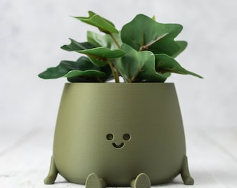 3D Printed Happy Face Planter, Eco-Friendly Bio-Based Material, Cute Plant Pot, Face Planter Pot, Head Planter, Succulent Pot