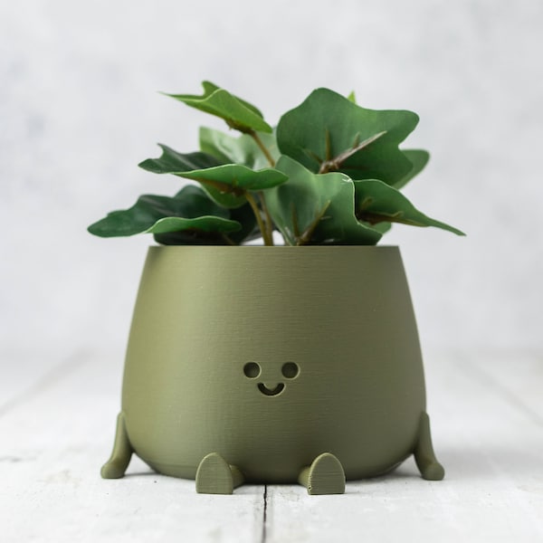 3D Printed Happy Face Planter, Eco-Friendly Bio-Based Material, Cute Plant Pot, Face Planter Pot, Head Planter, Succulent Pot