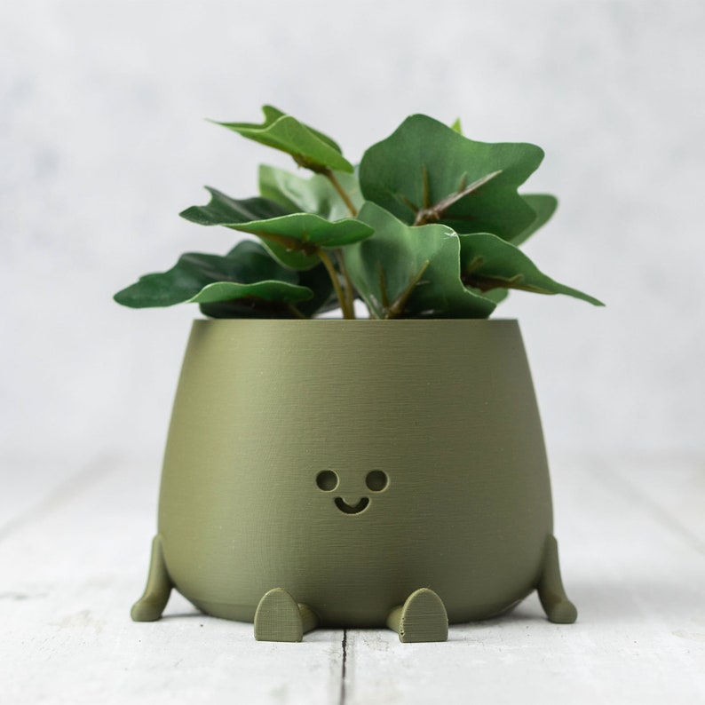 3D Printed Happy Face Planter, Eco-Friendly Bio-Based Material, Cute Plant Pot, Face Planter Pot, Head Planter, Succulent Pot zdjęcie 1