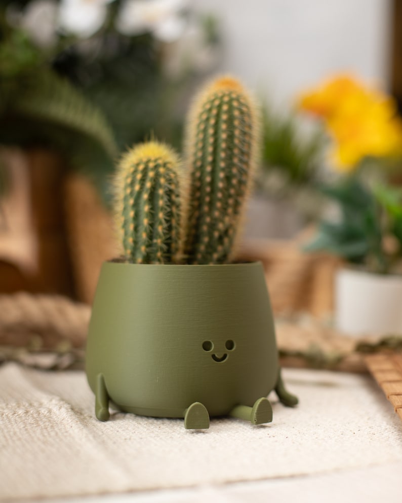 3D Printed Happy Face Planter, Eco-Friendly Bio-Based Material, Cute Plant Pot, Face Planter Pot, Head Planter, Succulent Pot zdjęcie 7